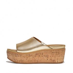 Chanclas FitFlop ELOISE Cork-Wrap Metallic-Cuero Wedge Mujer Azul Marino | JV1630947