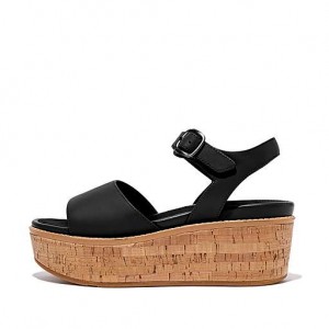 Sandalias FitFlop ELOISE Cork-Wrap Cuero Wedge Mujer Azules | GH6385974