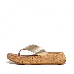 Sandalias FitFlop F-MODE Metallic Cuero/Cork Flatform Puntera-Post Mujer Negras | UL1528473