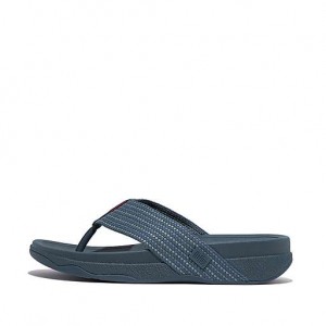 Sandalias FitFlop SURFER Weave-Stripe Puntera-Post Hombre Metal Rayadas Negras | HK5371284