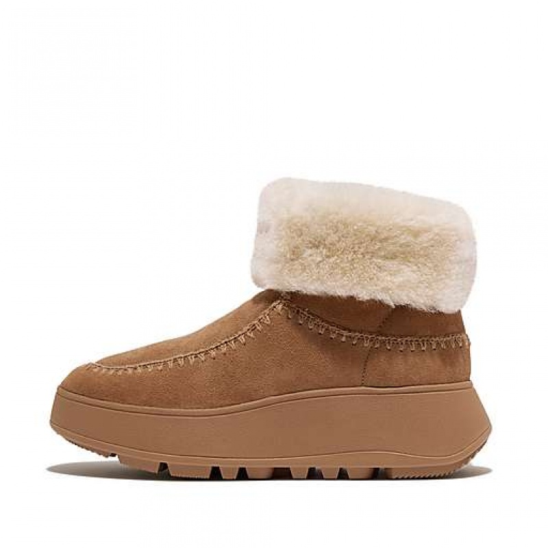 Botas FitFlop F-MODE Crochet-Stitch Double-Faced Shearling Flatform Moc Mujer Negras | JD7689341