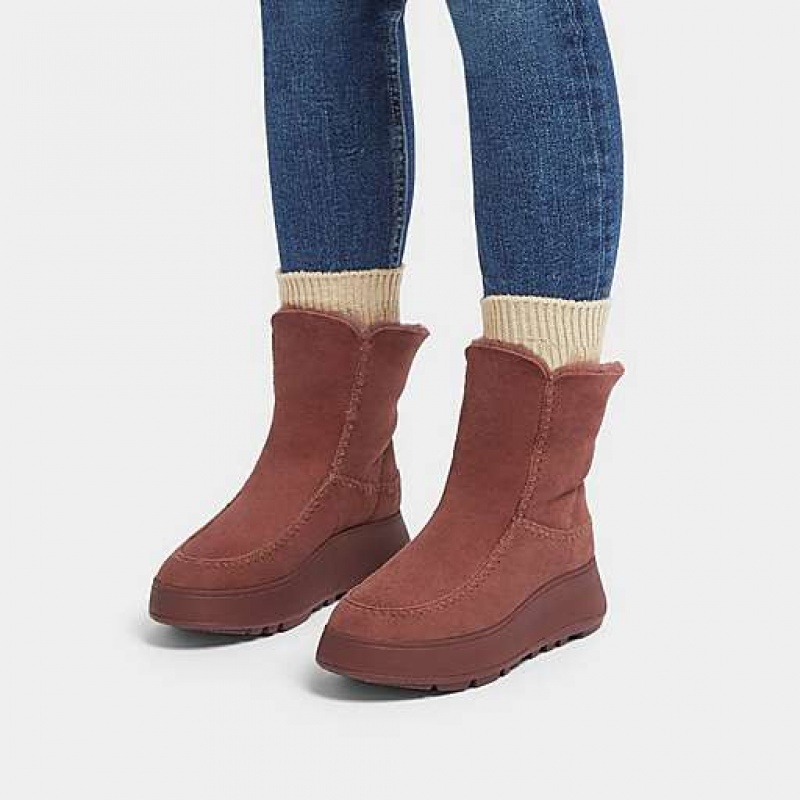 Botas FitFlop F-MODE Crochet-Stitch Double-Faced Shearling Flatform Moc Mujer Azules | BD8275613