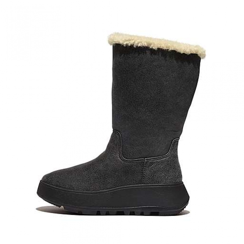Botas FitFlop F-MODE Double-Faced Shearling Cuero Flatform Calf Mujer Verde | PW5046931