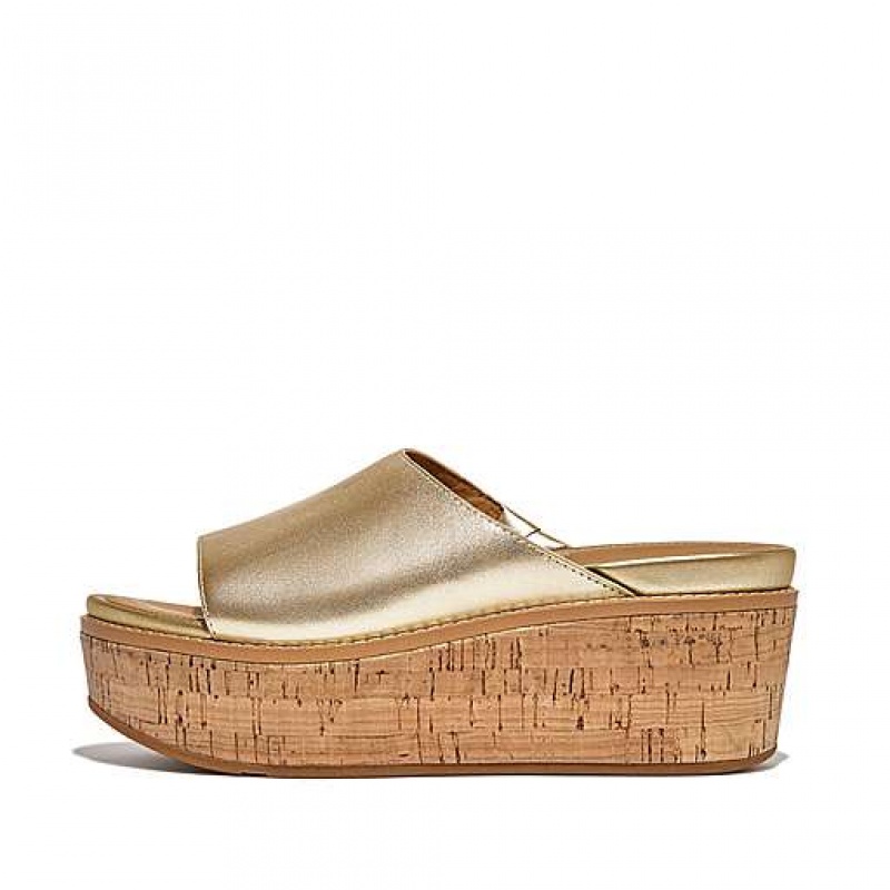 Chanclas FitFlop ELOISE Cork-Wrap Metallic-Cuero Wedge Mujer Azul Marino | JV1630947