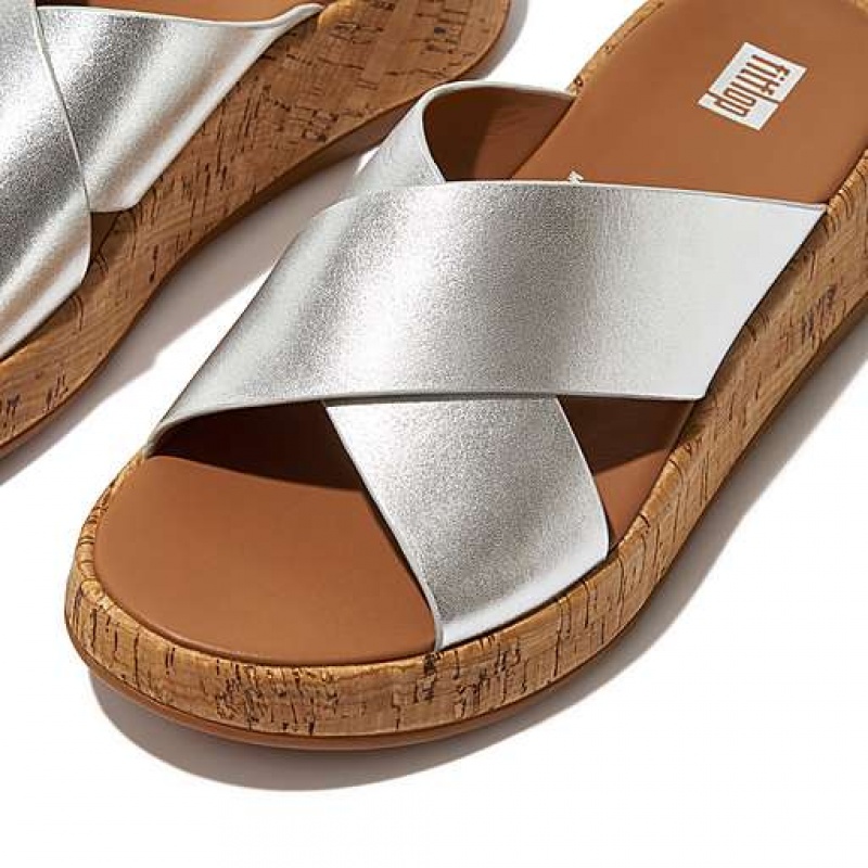 Chanclas FitFlop F-MODE Metallic Cuero/Cork Flatform Cross Mujer Marrones | DJ0143968