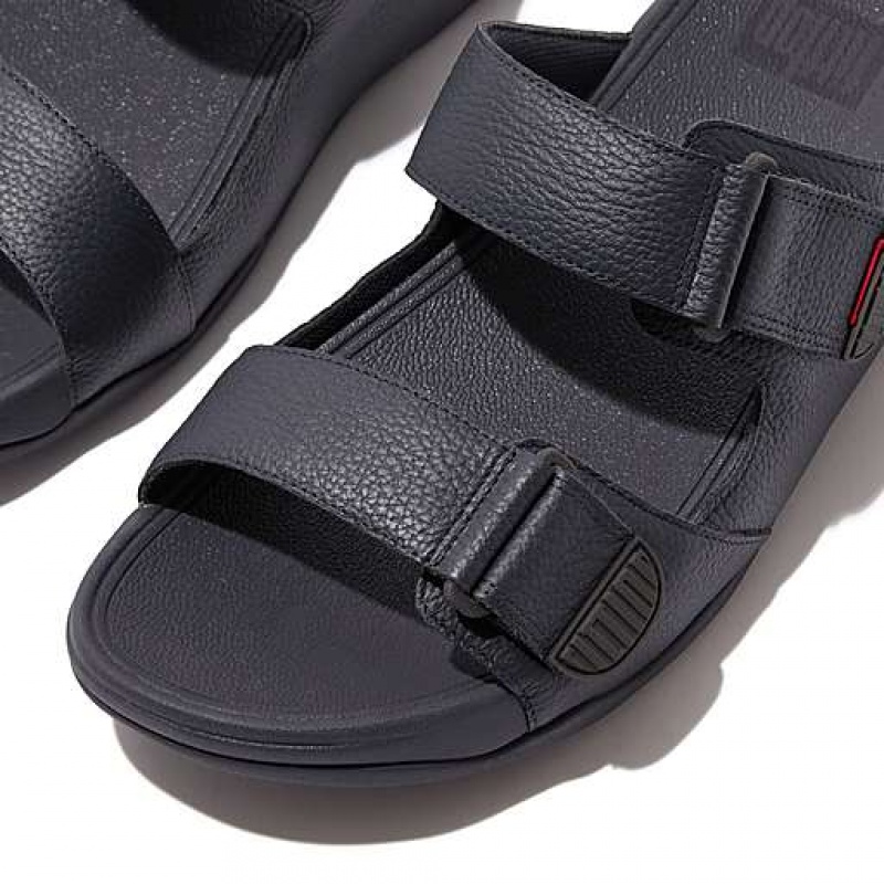 Chanclas FitFlop GOGH MOC Adjustable Cuero Hombre Negras | RW5461807