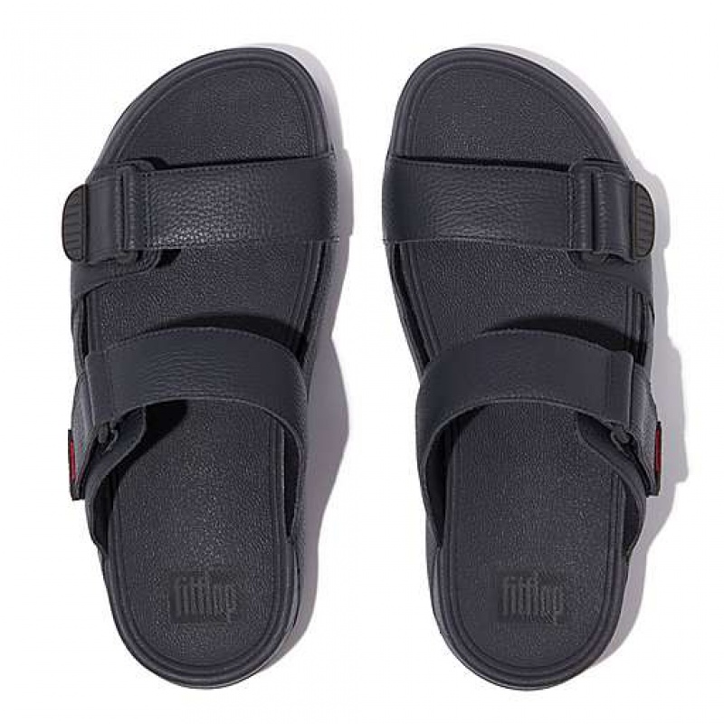 Chanclas FitFlop GOGH MOC Adjustable Cuero Hombre Negras | RW5461807