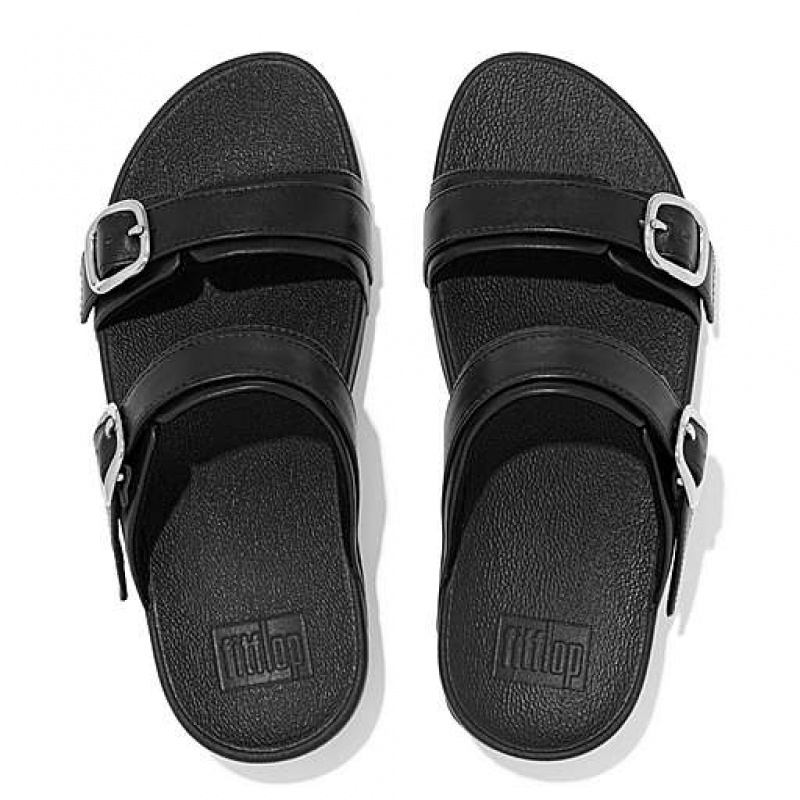 Chanclas FitFlop LULU Adjustable Cuero Mujer Negras | HN3950461