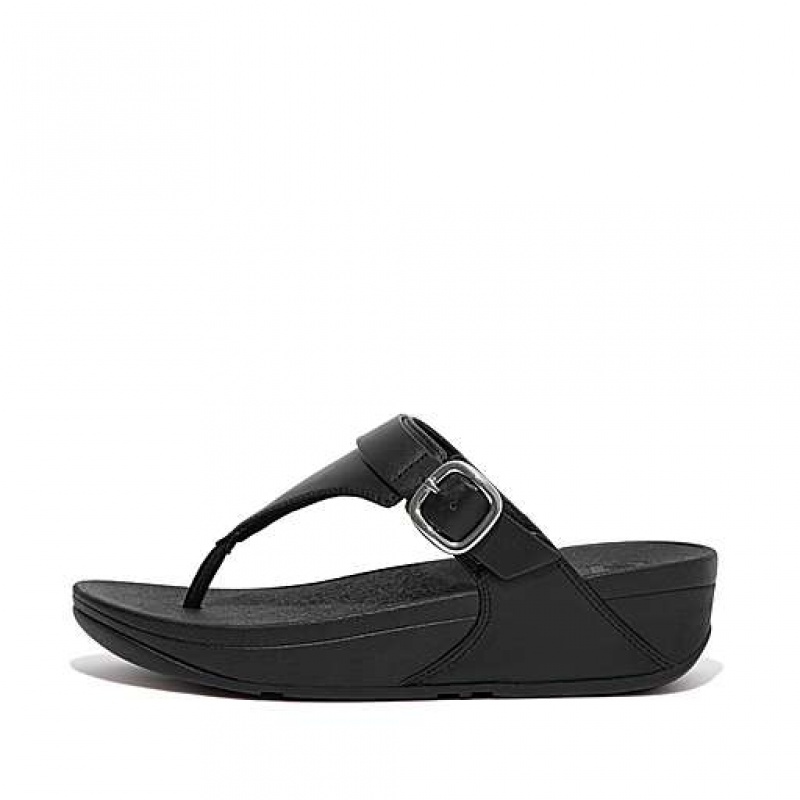 Chancletas FitFlop LULU Adjustable Cuero Puntera-Posts Mujer Negras | JK2470195