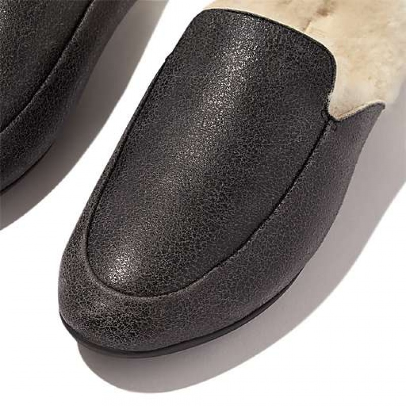 Mulas FitFlop GRACIE Double-Faced Shearling Cuero Mujer Gris | NA2715306