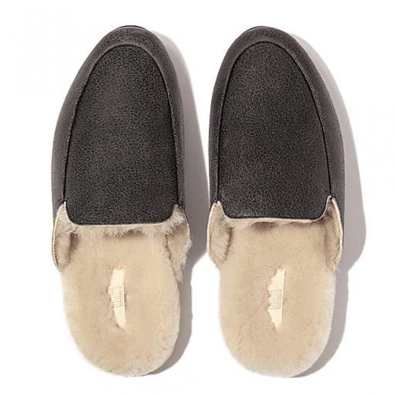 Mulas FitFlop GRACIE Double-Faced Shearling Cuero Mujer Gris | NA2715306