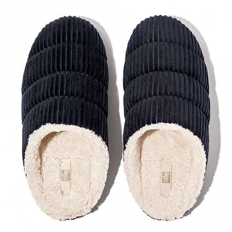 Pantuflas FitFlop CHRISSIE Biofleece-Forro Corduroy Mujer Azul Marino | UY5643798