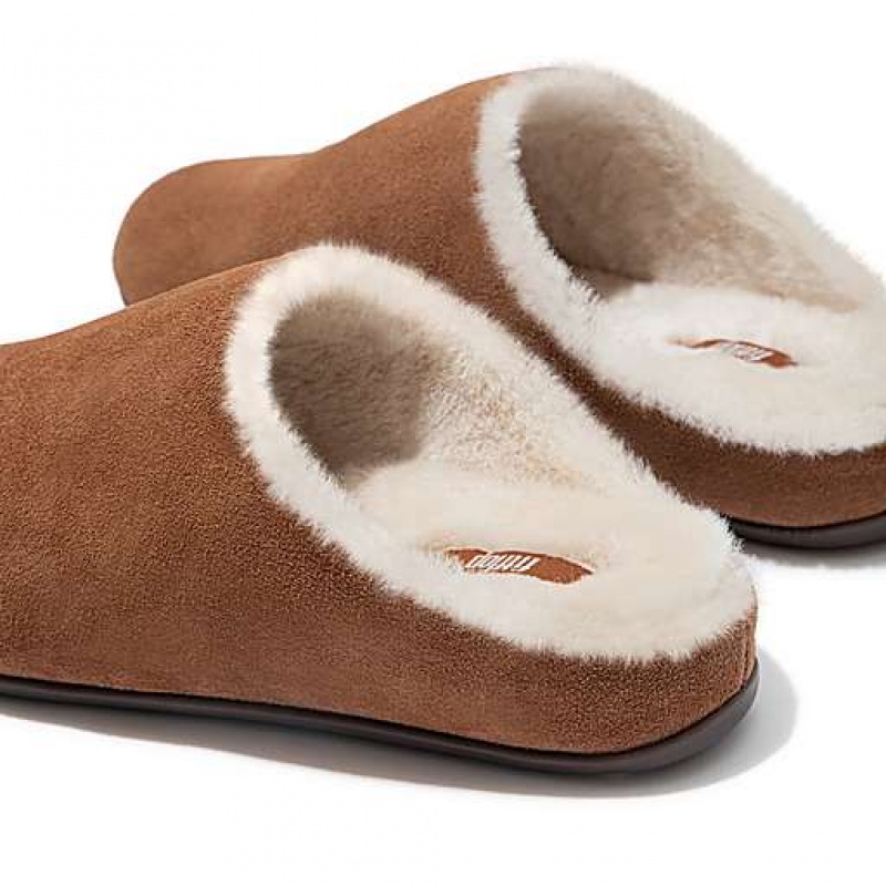 Pantuflas FitFlop CHRISSIE Shearling Gamuza Mujer Negras Blancas | HC2160984