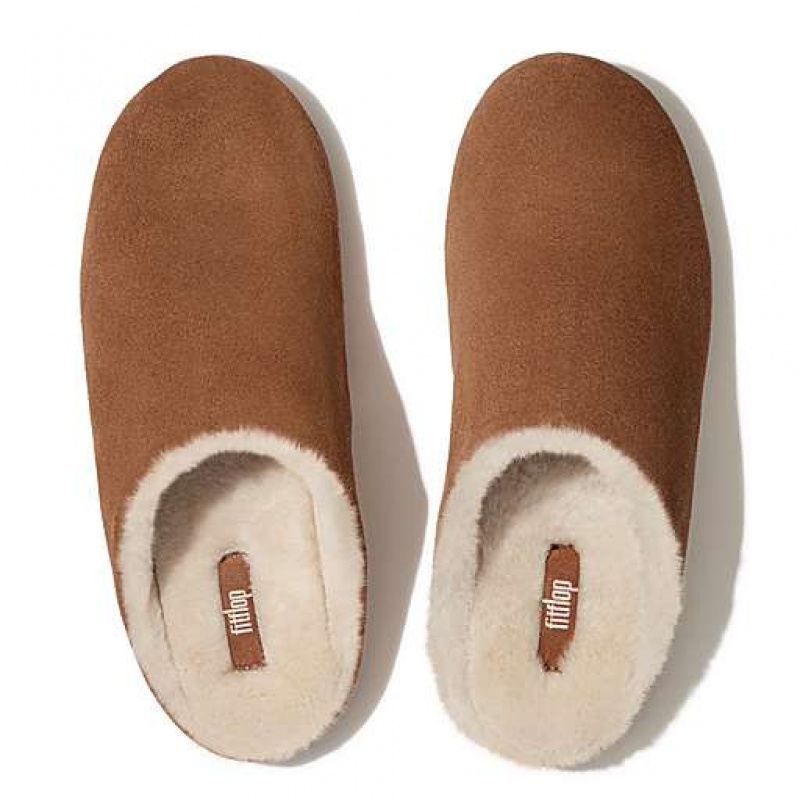 Pantuflas FitFlop CHRISSIE Shearling Gamuza Mujer Negras Blancas | HC2160984