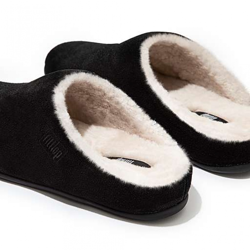 Pantuflas FitFlop CHRISSIE Shearling Gamuza Mujer Gris Blancas | GJ3249106