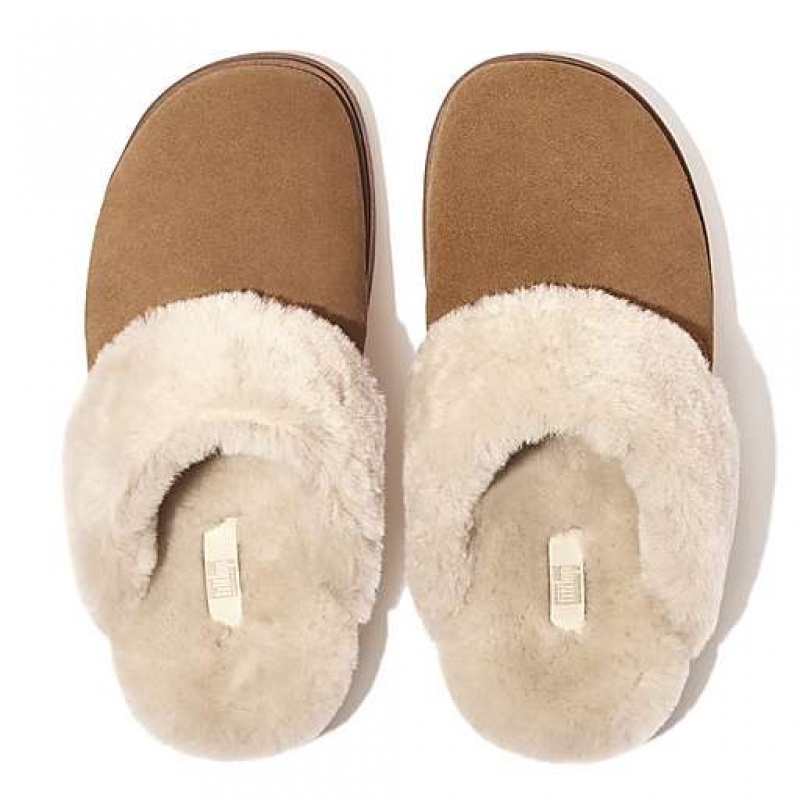 Pantuflas FitFlop GEN-FF Shearling-Collar Gamuza Mujer Azules | OZ4708192