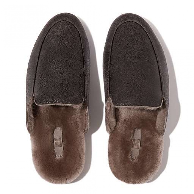 Pantuflas FitFlop GRACIE Double-Faced Shearling Cuero Mujer Kaki | ZP8604129