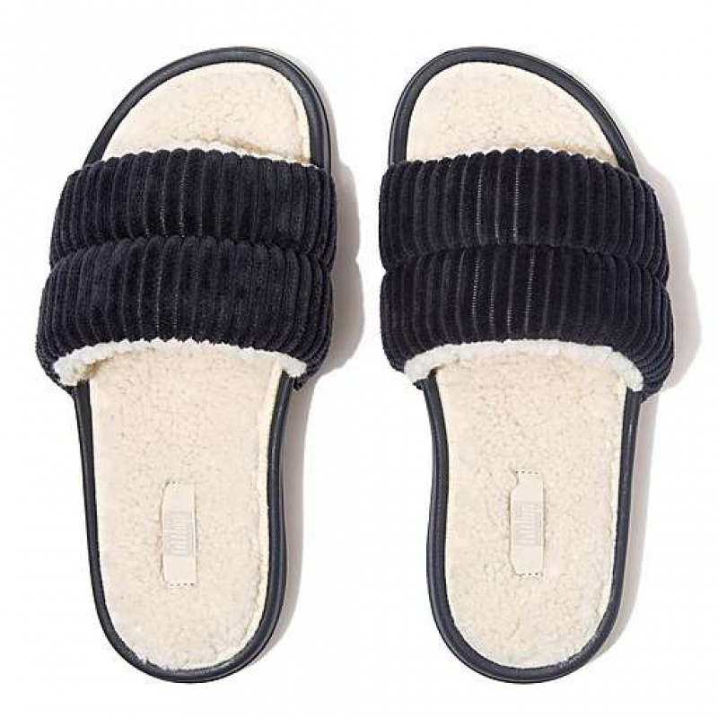 Pantuflas FitFlop IQUSHION Biofleece-Forro Corduroy Mujer Blancas | HJ6107392