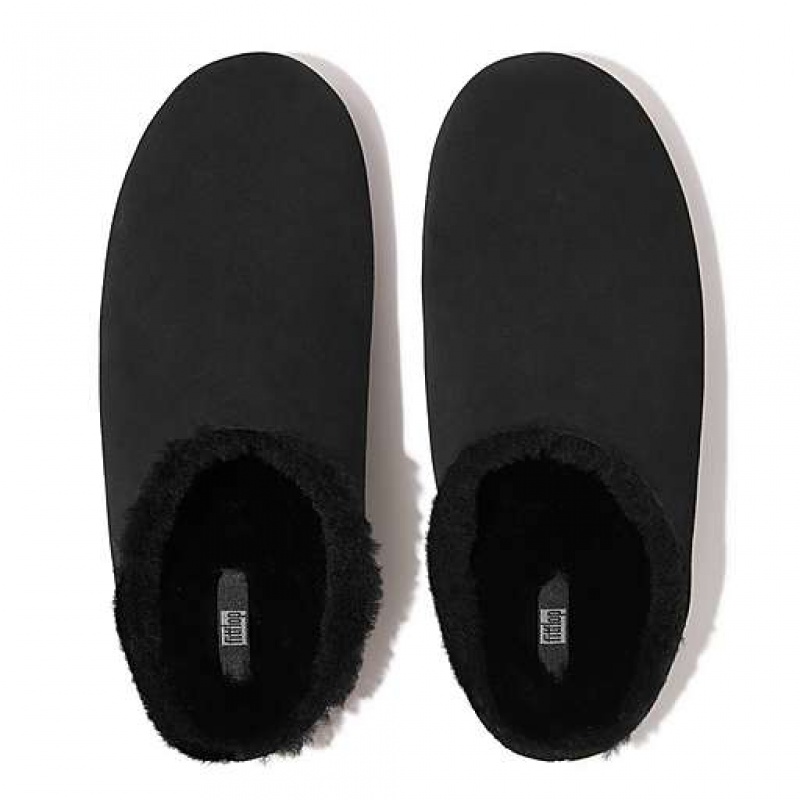 Pantuflas FitFlop SHOVE Shearling-Forro Gamuza Hombre Blancas | FK6527843