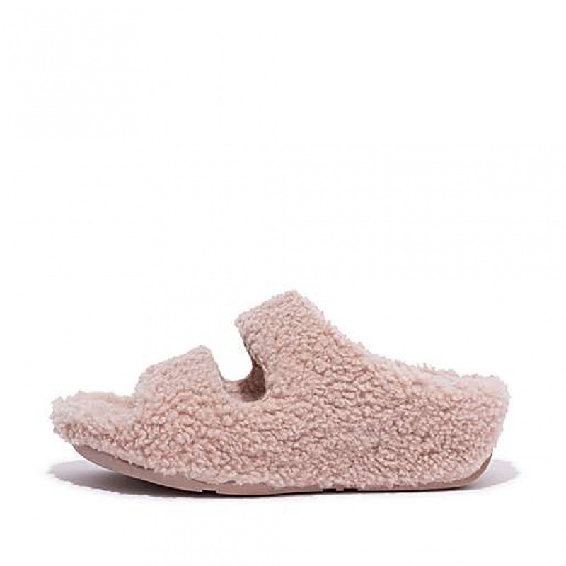 Pantuflas FitFlop SHUV Two-Bar Shearling Mujer Negras | IC8425019