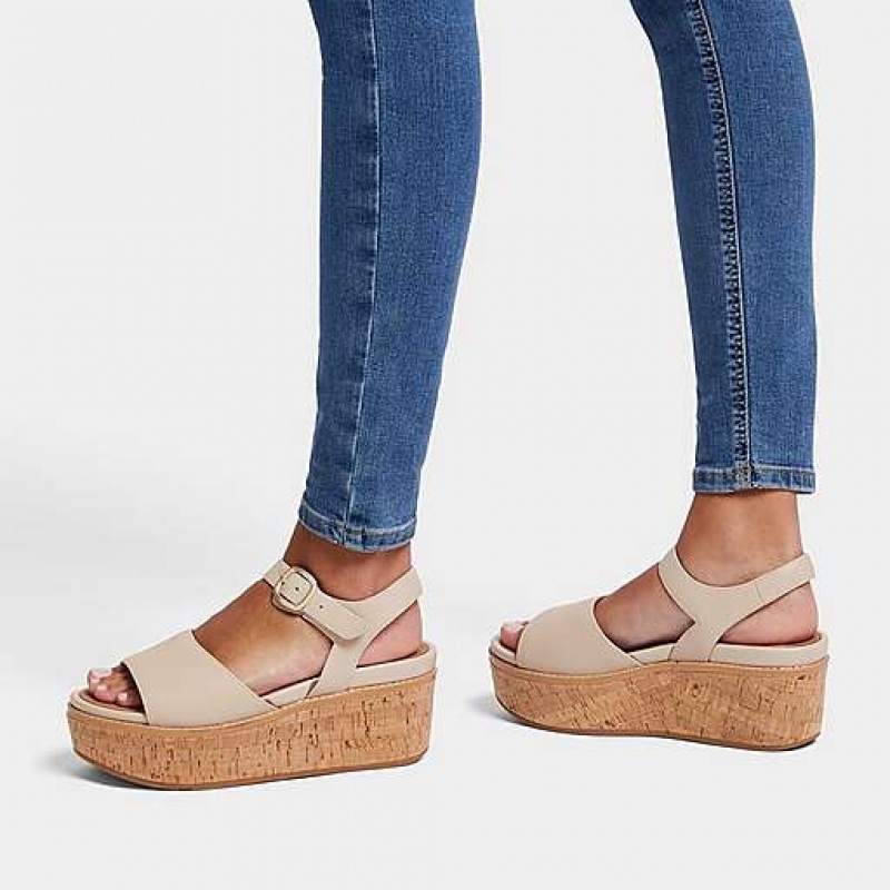 Sandalias FitFlop ELOISE Cork-Wrap Cuero Wedge Mujer Rosas | KM8702419