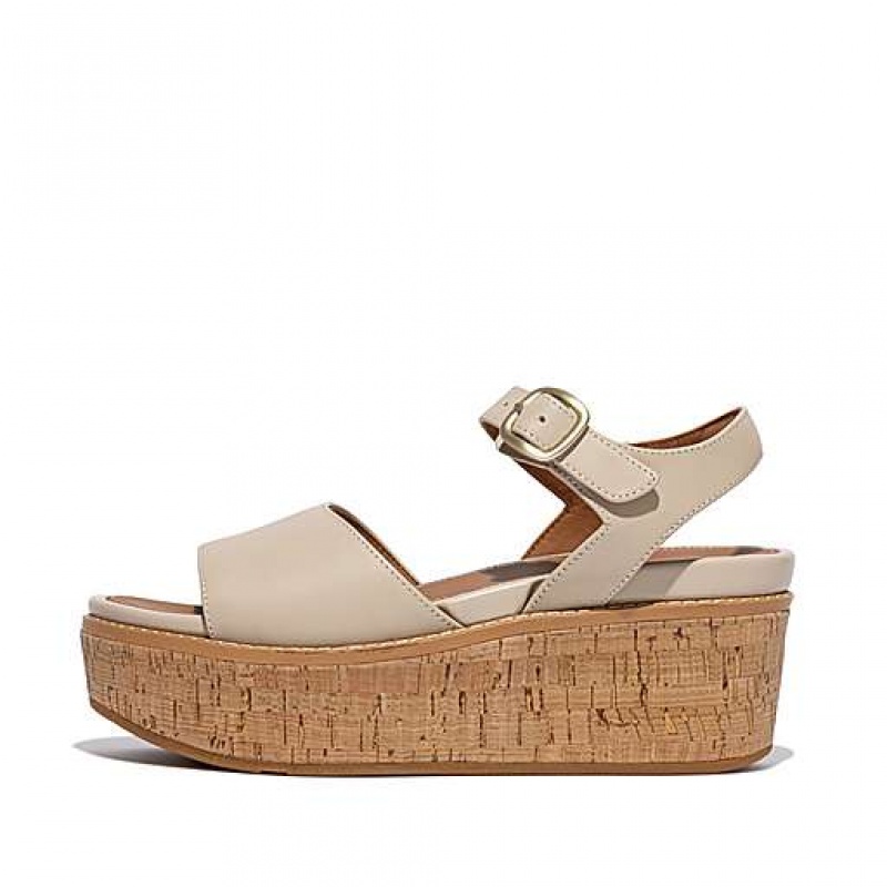 Sandalias FitFlop ELOISE Cork-Wrap Cuero Wedge Mujer Rosas | KM8702419