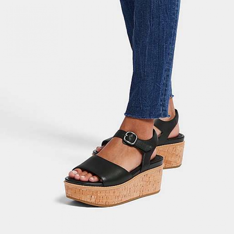 Sandalias FitFlop ELOISE Cork-Wrap Cuero Wedge Mujer Azules | GH6385974