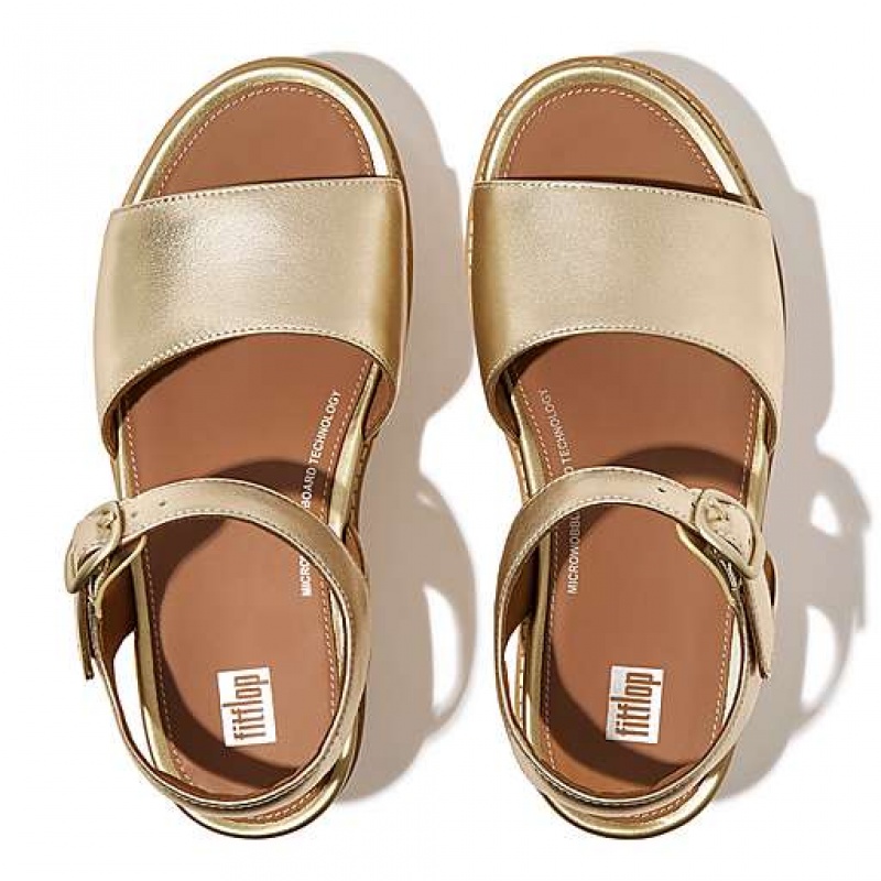 Sandalias FitFlop ELOISE Cork-Wrap Metallic-Cuero Back-Correa Wedge Mujer Negras | YN9508136