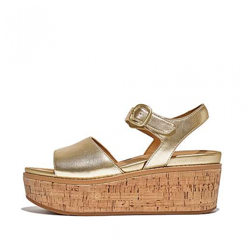 Sandalias FitFlop ELOISE Cork-Wrap Metallic-Cuero Back-Correa Wedge Mujer Negras | YN9508136