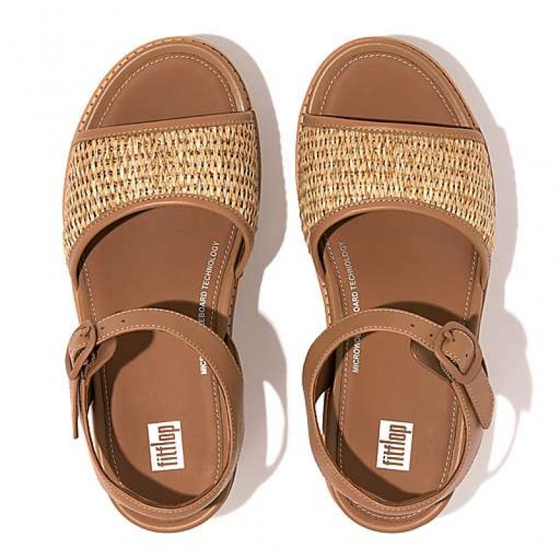 Sandalias FitFlop ELOISE Cork-Wrap Woven Back-Correa Wedge Mujer Rayadas Negras | AG4165382