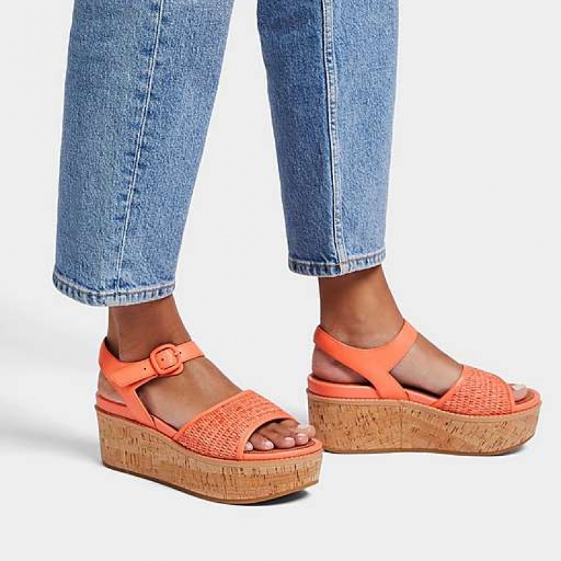 Sandalias FitFlop ELOISE Cork-Wrap Woven Back-Correa Wedge Mujer Metal Plateadas | FE0531684