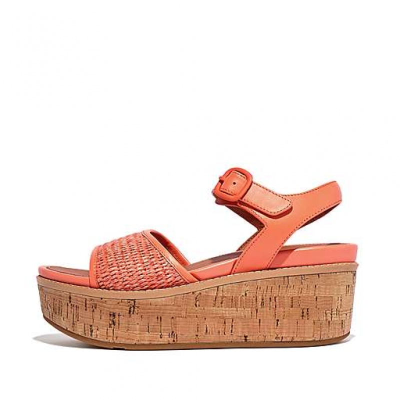 Sandalias FitFlop ELOISE Cork-Wrap Woven Back-Correa Wedge Mujer Metal Plateadas | FE0531684