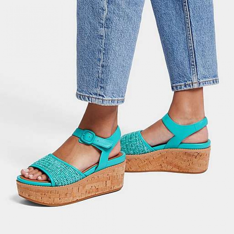 Sandalias FitFlop ELOISE Cork-Wrap Woven Back-Correa Wedge Mujer Negras | WP6957048