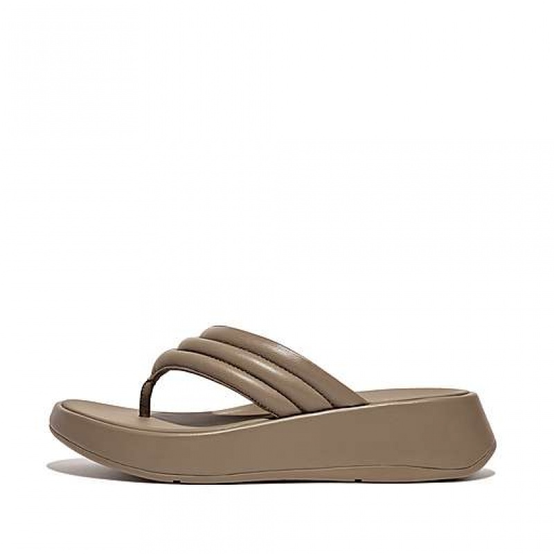 Sandalias FitFlop F-MODE Acolchado Cuero Flatform Puntera-Post Mujer Gris | TV0275698