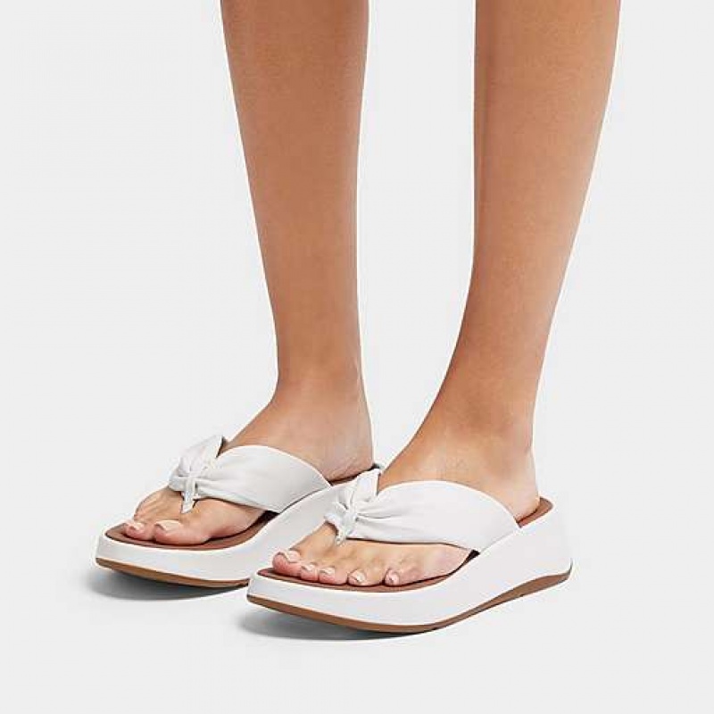 Sandalias FitFlop F-MODE Cuero-Twist Flatform Puntera-Post Mujer Blancas | KW6435978