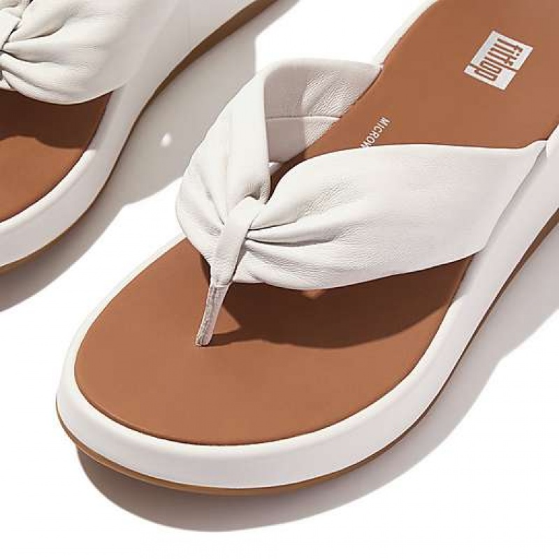 Sandalias FitFlop F-MODE Cuero-Twist Flatform Puntera-Post Mujer Blancas | KW6435978