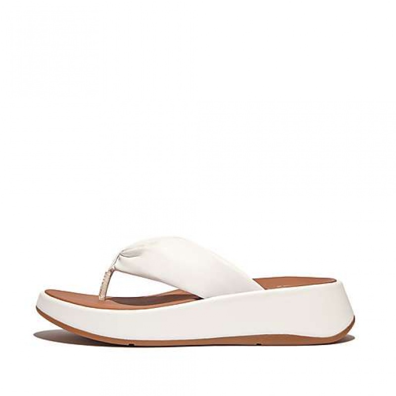 Sandalias FitFlop F-MODE Cuero-Twist Flatform Puntera-Post Mujer Blancas | KW6435978