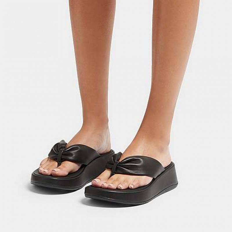 Sandalias FitFlop F-MODE Cuero-Twist Flatform Puntera-Post Mujer Negras | OX4302678