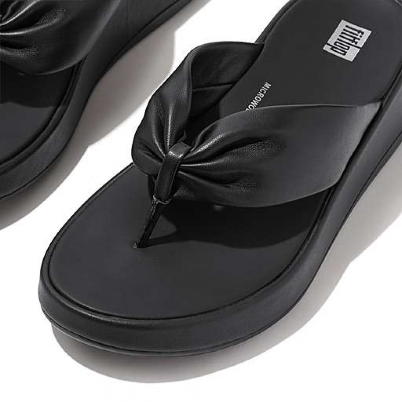 Sandalias FitFlop F-MODE Cuero-Twist Flatform Puntera-Post Mujer Negras | OX4302678