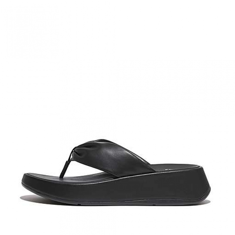 Sandalias FitFlop F-MODE Cuero-Twist Flatform Puntera-Post Mujer Negras | OX4302678