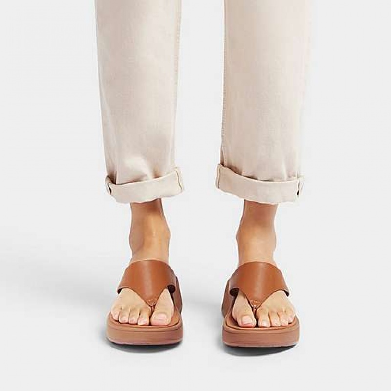 Sandalias FitFlop F-MODE Cuero Flatform Puntera-Post Mujer Blancas | HW4172635