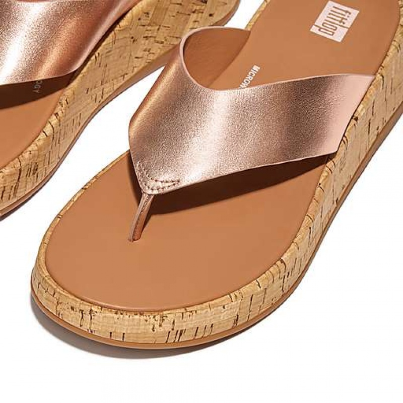 Sandalias FitFlop F-MODE Metallic Cuero/Cork Flatform Puntera-Post Mujer Azul Marino | YK5647180