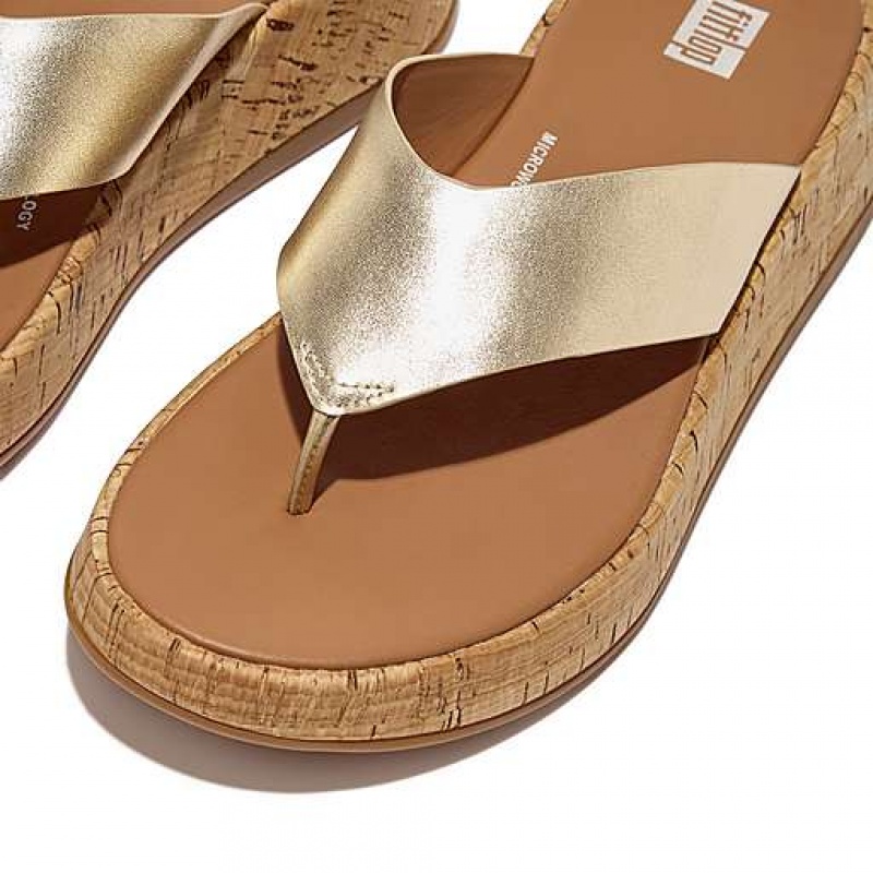 Sandalias FitFlop F-MODE Metallic Cuero/Cork Flatform Puntera-Post Mujer Negras | UL1528473