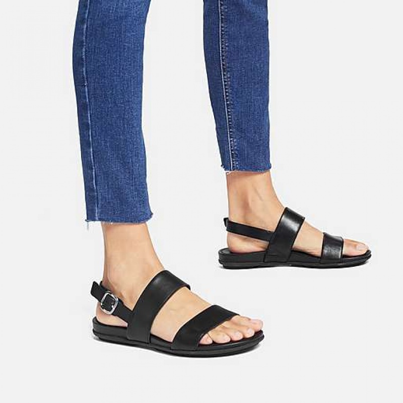 Sandalias FitFlop GRACIE Cuero Back-Correa Mujer Negras | ES6801527