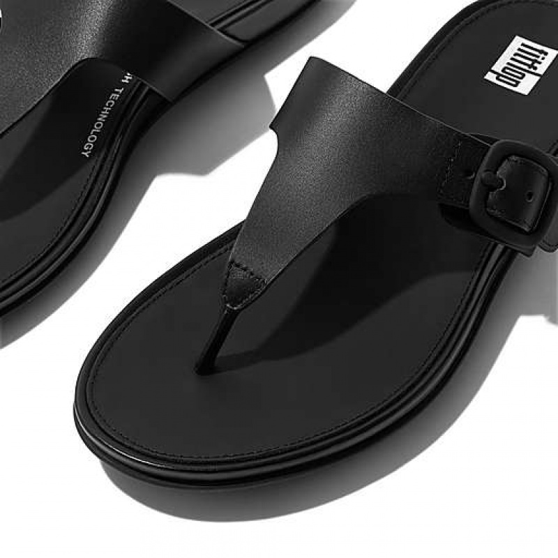 Sandalias FitFlop GRACIE Matt-Hebilla Cuero Puntera-Post Mujer Negras | ZL8593146