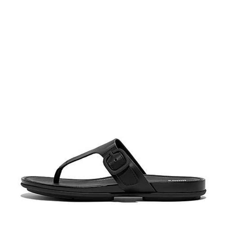 Sandalias FitFlop GRACIE Matt-Hebilla Cuero Puntera-Post Mujer Negras | ZL8593146