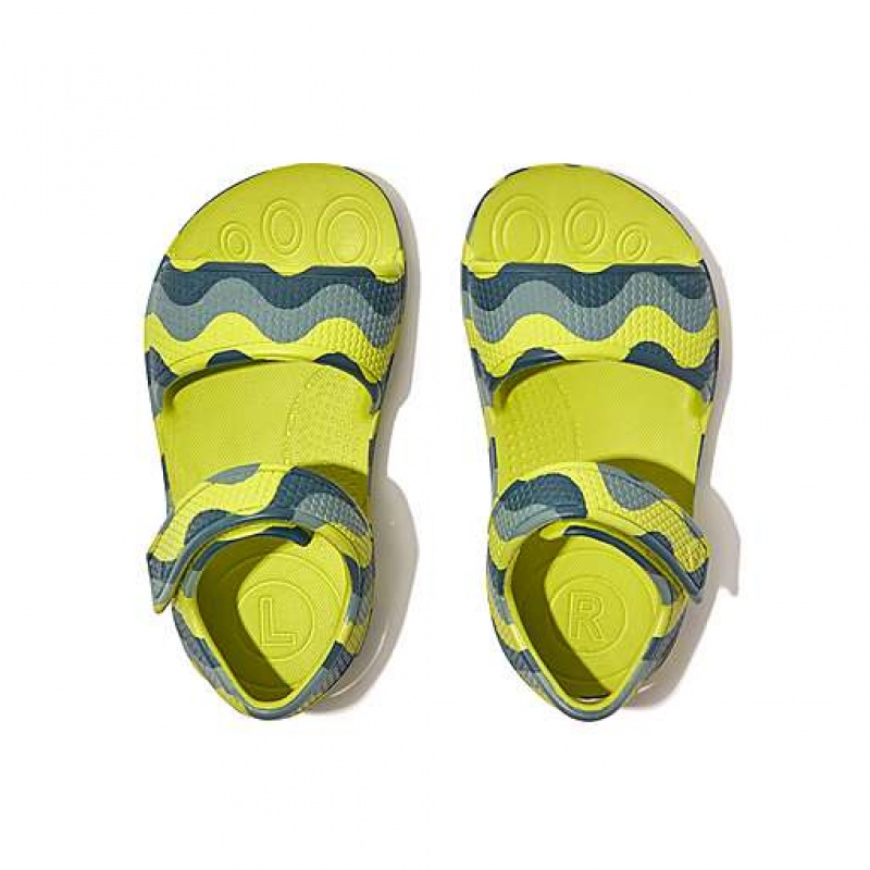 Sandalias FitFlop IQUSHION Wave-Print Ergonomic Back-Correa Niños Negras | JK0413528