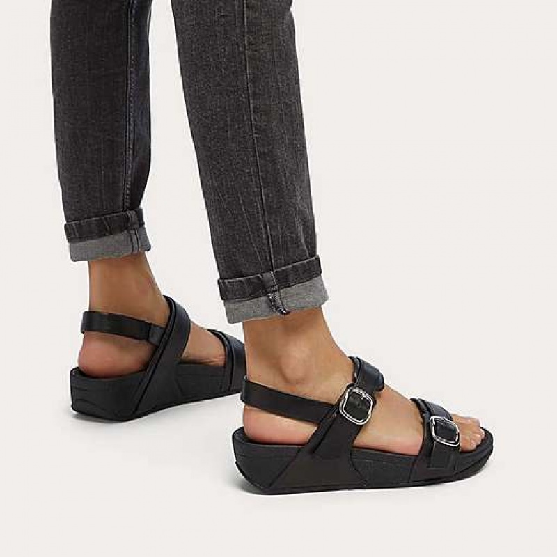 Sandalias FitFlop LULU Adjustable Cuero Mujer Negras | HW1452308