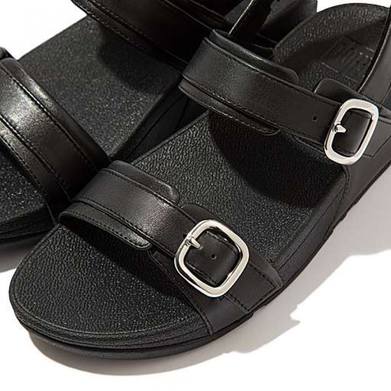 Sandalias FitFlop LULU Adjustable Cuero Mujer Negras | HW1452308