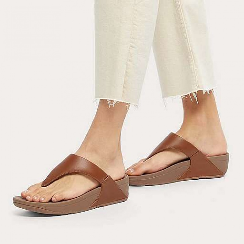 Sandalias FitFlop LULU Cuero Puntera-Post Mujer Marrones | DN4183570